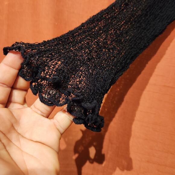 Black Sz Medium Sheer Lose Knit Tie Up Cardigan Stretch 3/4 Sleeve Light Sweater - Picture 5 of 9